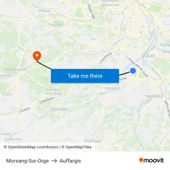 Morsang-Sur-Orge to Auffargis map