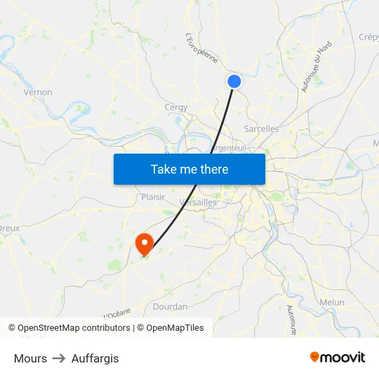 Mours to Auffargis map
