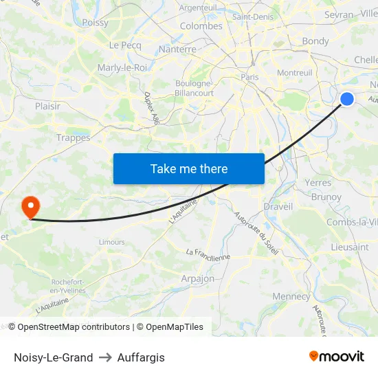 Noisy-Le-Grand to Auffargis map