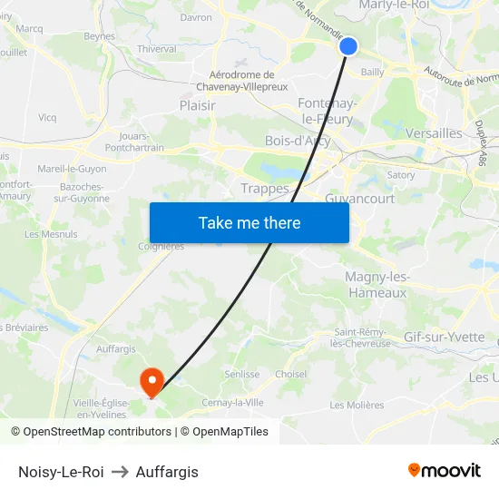 Noisy-Le-Roi to Auffargis map