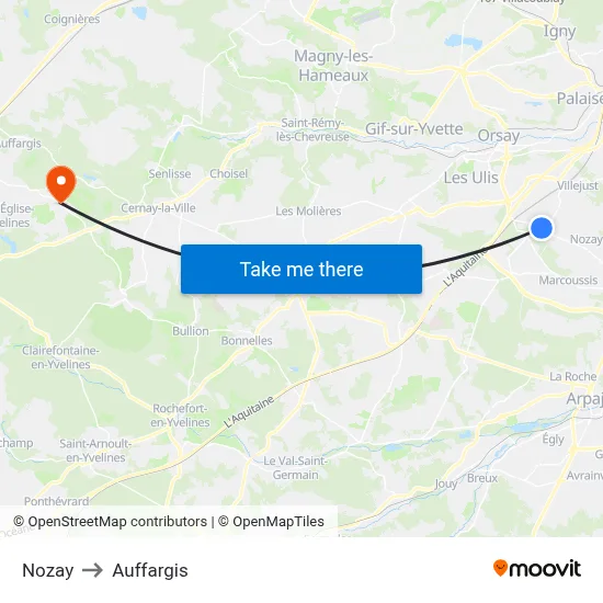 Nozay to Auffargis map