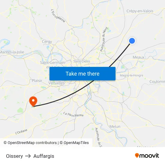 Oissery to Auffargis map