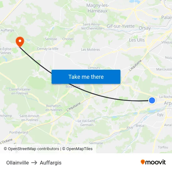 Ollainville to Auffargis map