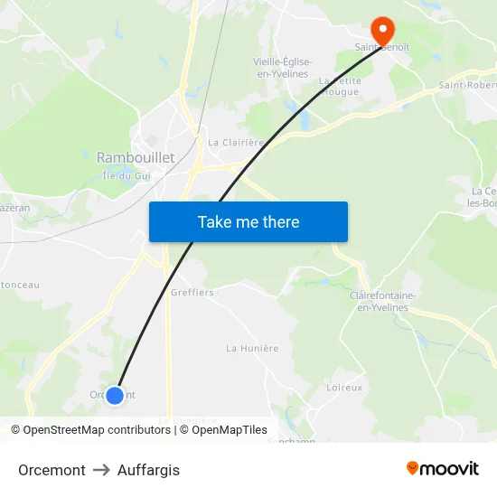 Orcemont to Auffargis map