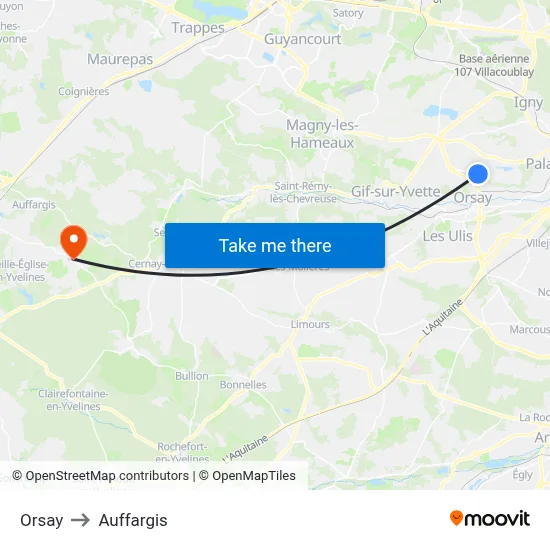 Orsay to Auffargis map