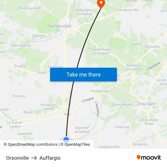 Orsonville to Auffargis map