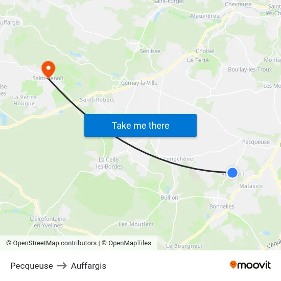 Pecqueuse to Auffargis map