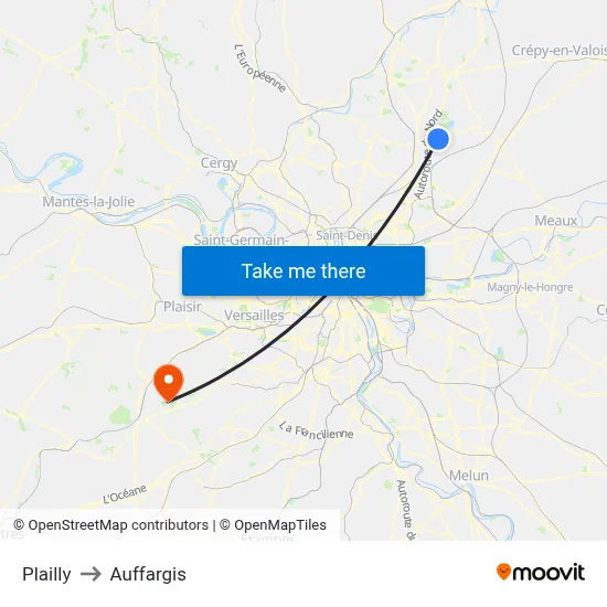 Plailly to Auffargis map