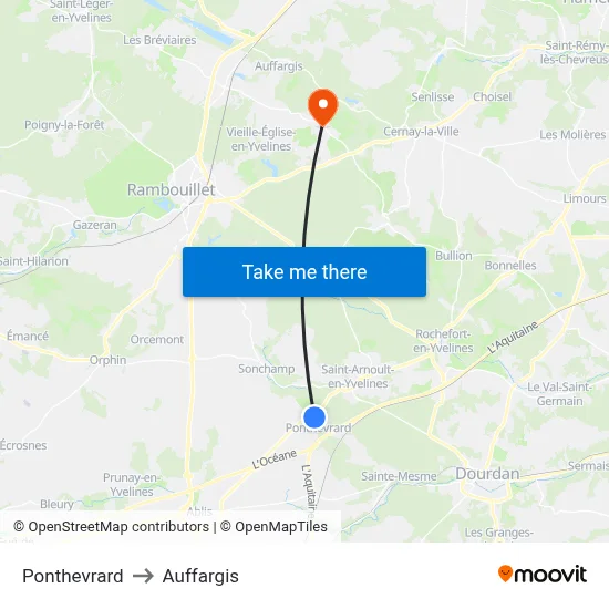 Ponthevrard to Auffargis map