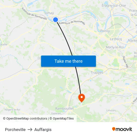 Porcheville to Auffargis map