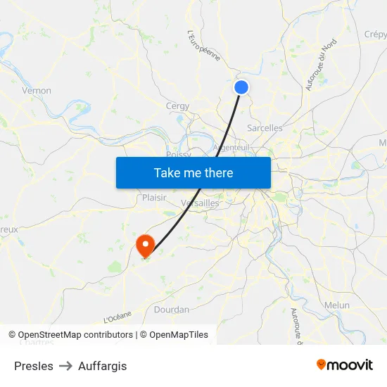 Presles to Auffargis map