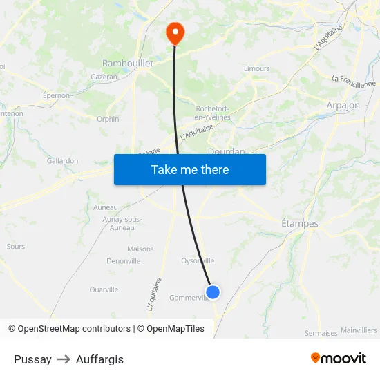 Pussay to Auffargis map