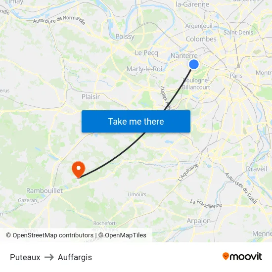 Puteaux to Auffargis map