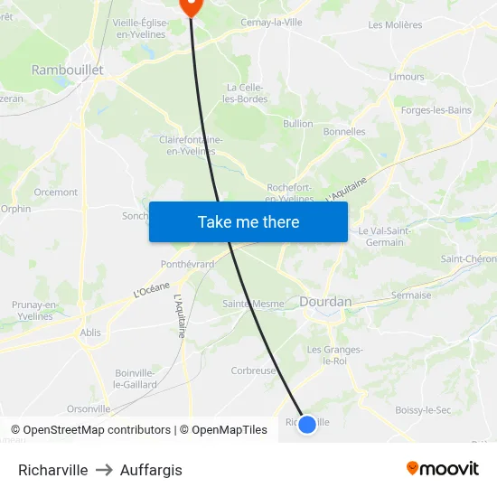 Richarville to Auffargis map