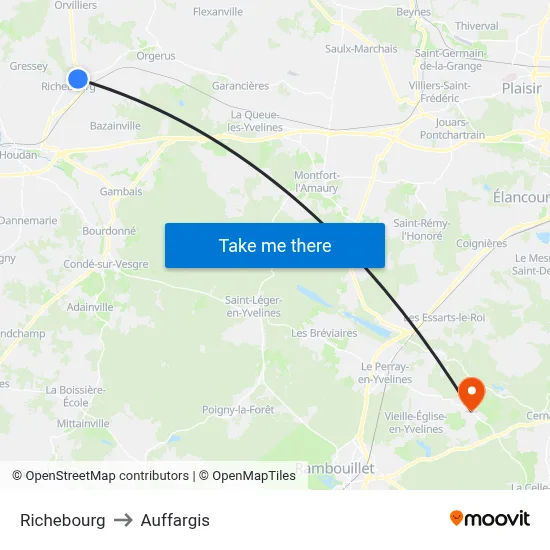 Richebourg to Auffargis map