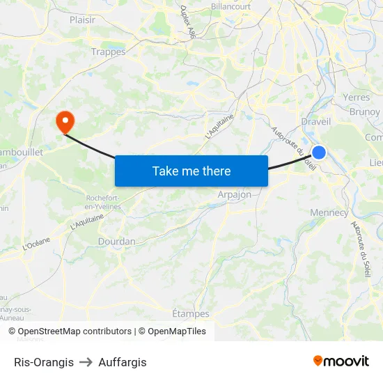 Ris-Orangis to Auffargis map