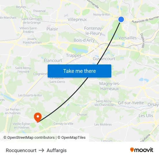 Rocquencourt to Auffargis map