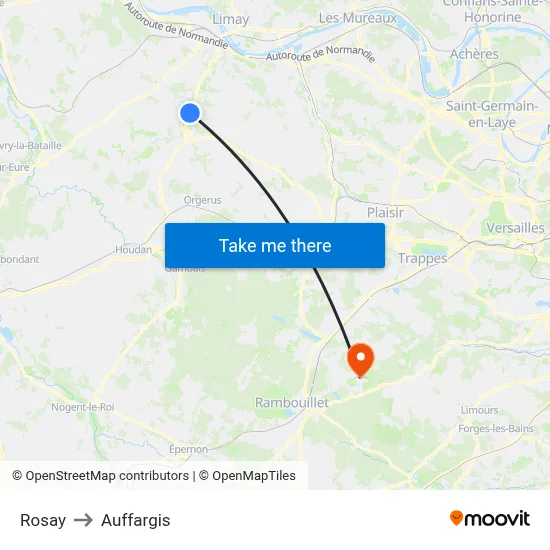 Rosay to Auffargis map