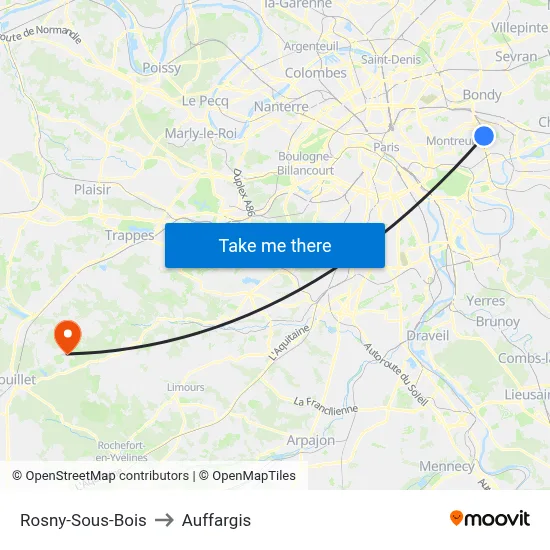Rosny-Sous-Bois to Auffargis map