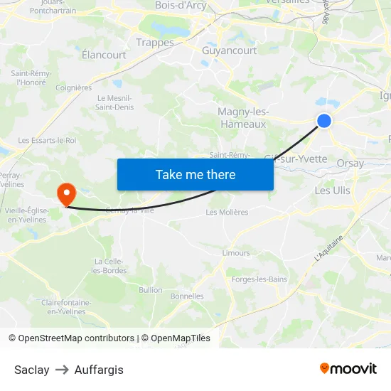 Saclay to Auffargis map
