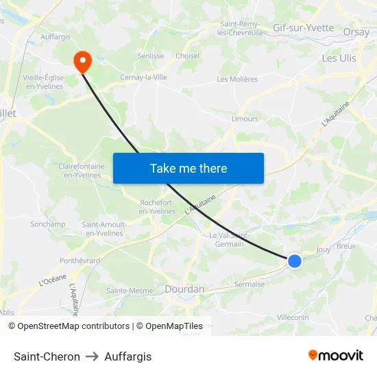 Saint-Cheron to Auffargis map