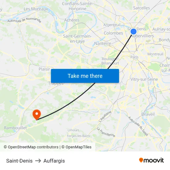 Saint-Denis to Auffargis map