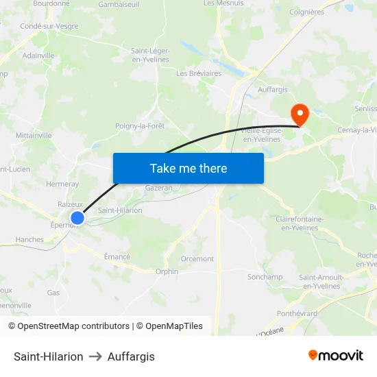 Saint-Hilarion to Auffargis map