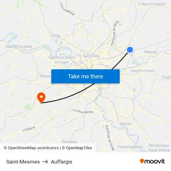 Saint-Mesmes to Auffargis map