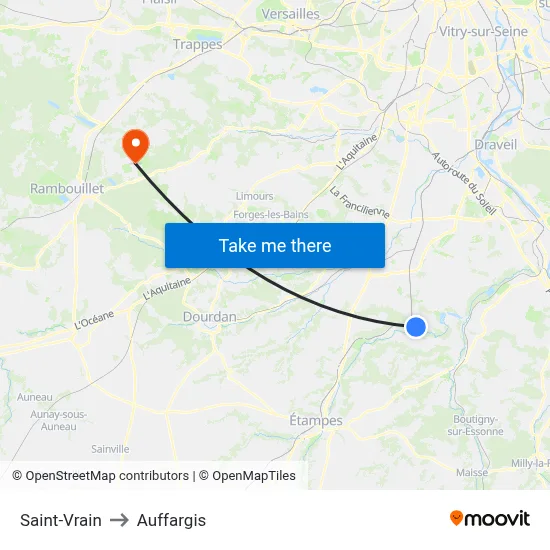 Saint-Vrain to Auffargis map