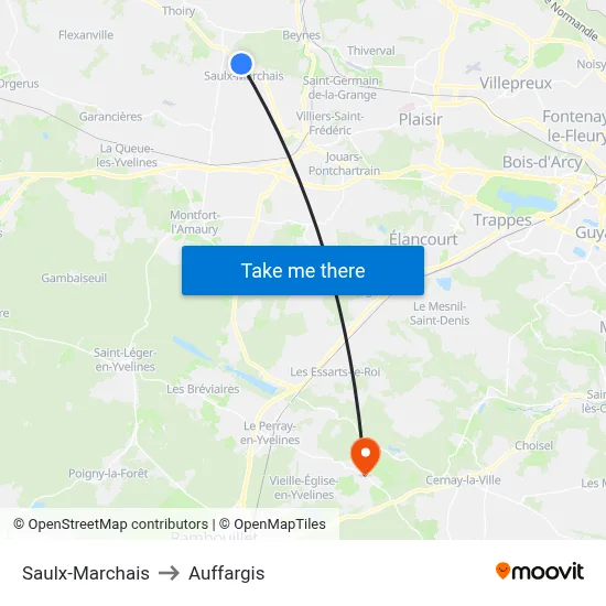 Saulx-Marchais to Auffargis map