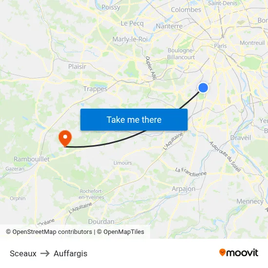 Sceaux to Auffargis map