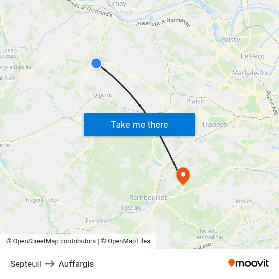 Septeuil to Auffargis map