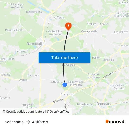 Sonchamp to Auffargis map