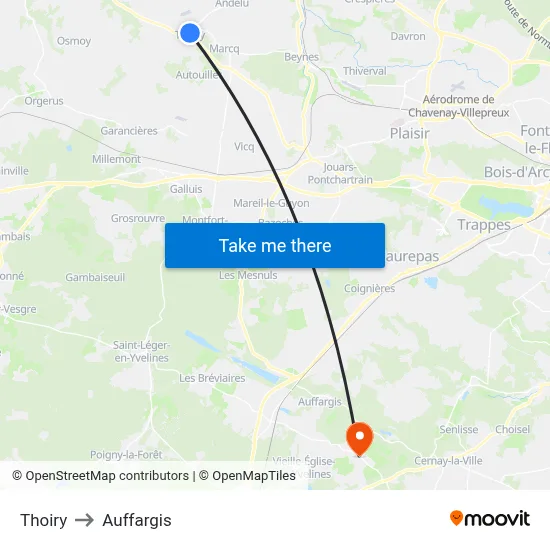 Thoiry to Auffargis map