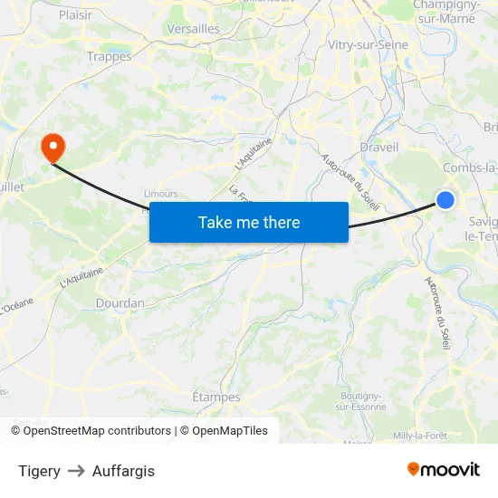 Tigery to Auffargis map