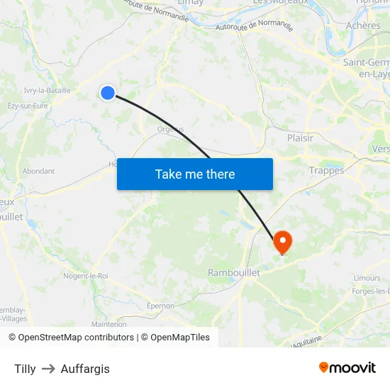 Tilly to Auffargis map