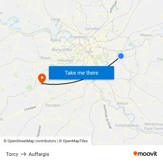 Torcy to Auffargis map