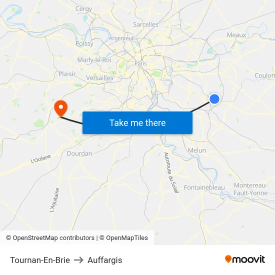 Tournan-En-Brie to Auffargis map