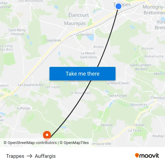 Trappes to Auffargis map