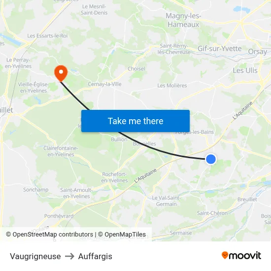 Vaugrigneuse to Auffargis map