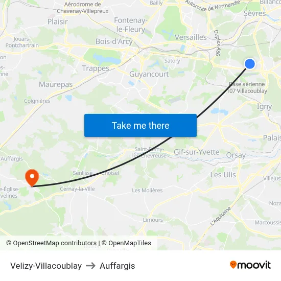 Velizy-Villacoublay to Auffargis map