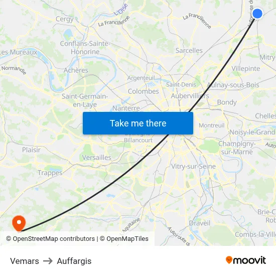 Vemars to Auffargis map