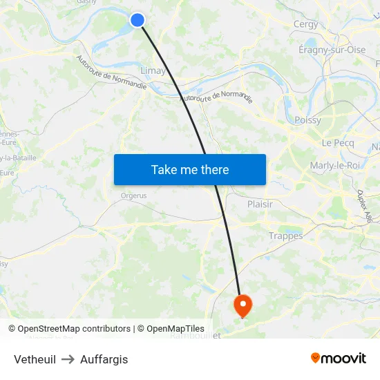 Vetheuil to Auffargis map