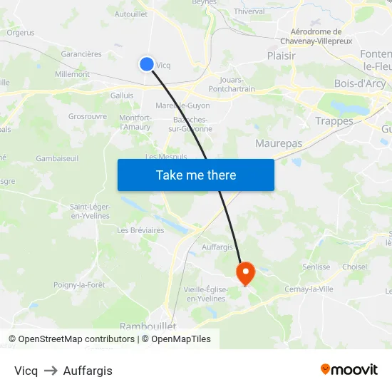Vicq to Auffargis map