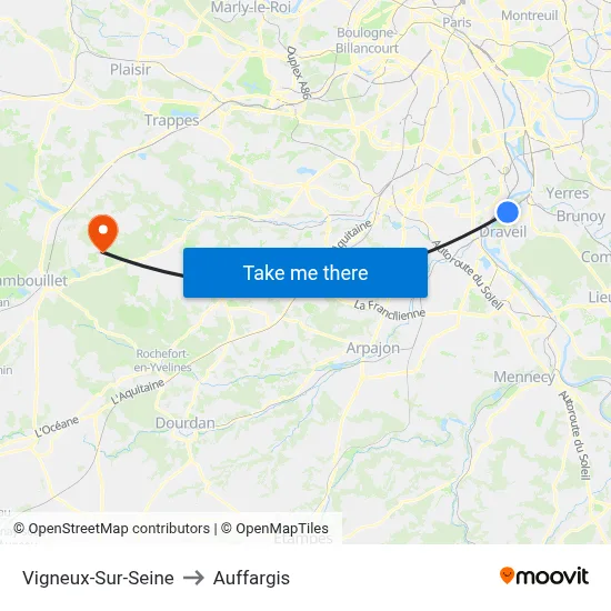 Vigneux-Sur-Seine to Auffargis map
