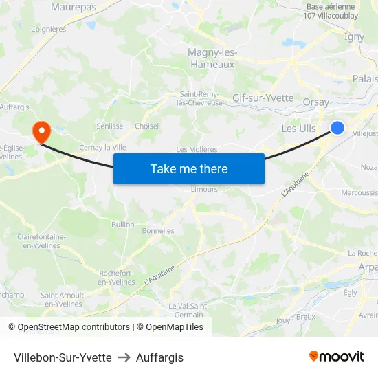 Villebon-Sur-Yvette to Auffargis map