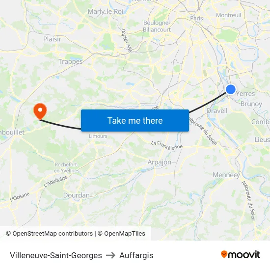 Villeneuve-Saint-Georges to Auffargis map