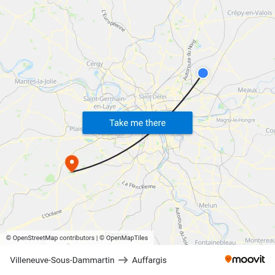Villeneuve-Sous-Dammartin to Auffargis map