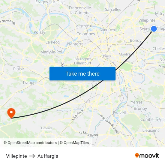 Villepinte to Auffargis map