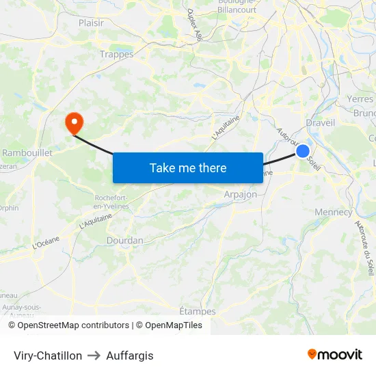 Viry-Chatillon to Auffargis map